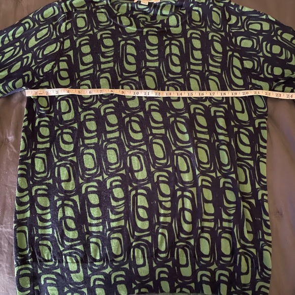 Boden | Blue & Green Retro Print Lightweight Wool Sweater with 3/4 Sleeves - Picture 6 of 6